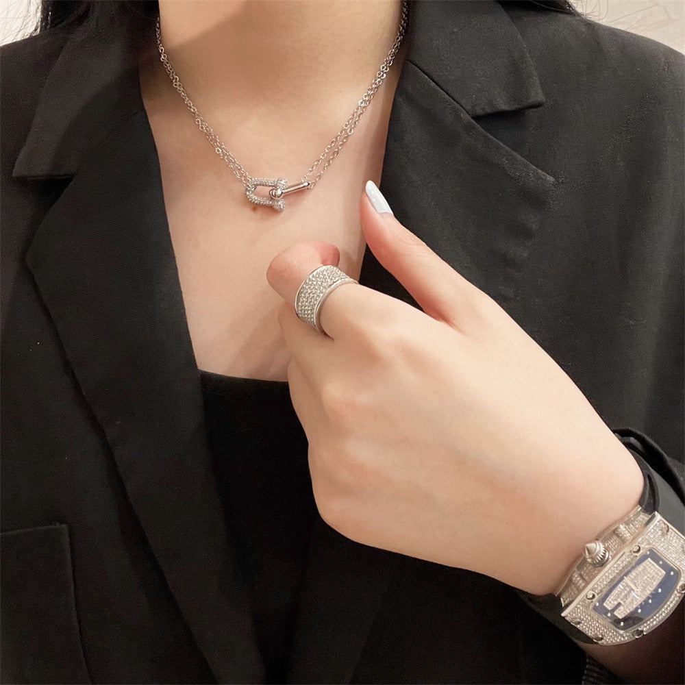 U-Shaped Horseshoe Buckle Gold Plated Diamond Necklace