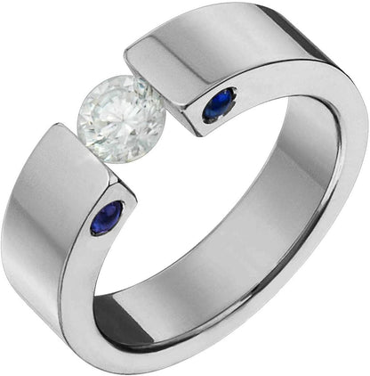 Alain Raphael Ttitanium Diamond Ring with Blue Sapphire Tension Set 5Mm Wide Com