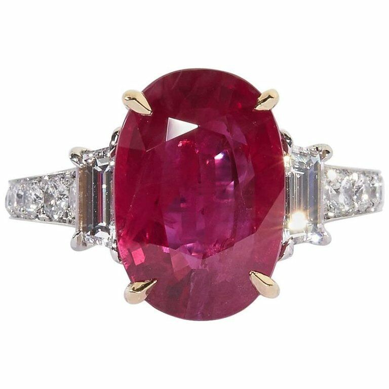 GRS Certified 6.01 Carat GIA Cert Ruby 1.10 Carat Diamond Platinum Ring Ruby