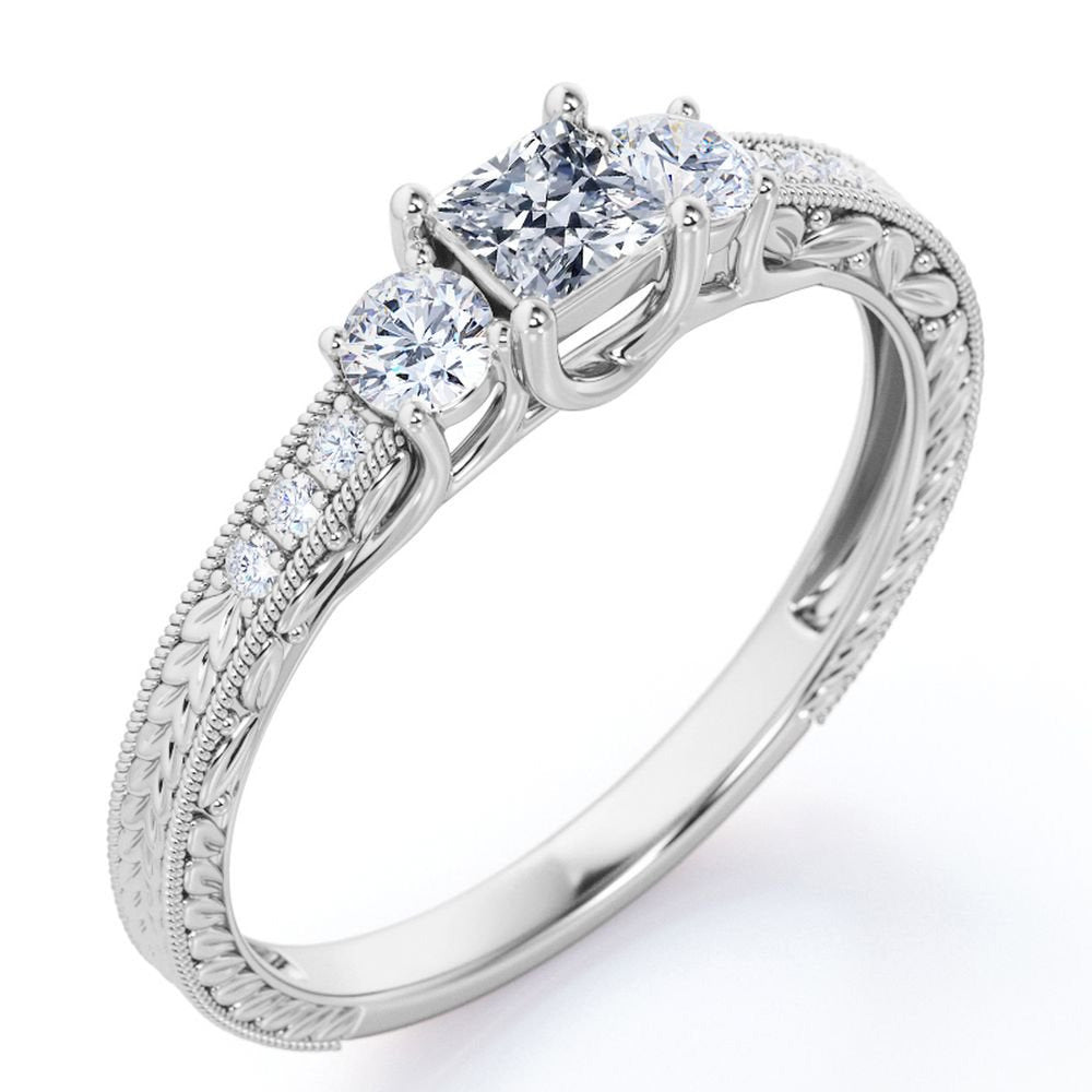 Vintage Half Carat Princess Cut Diamond - Channel Set Band - Edwardian Engagemen