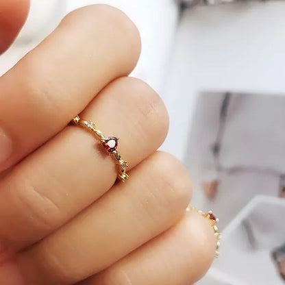 Bridal Wedding Thin Rings for Women Gold Lab Diamond Ruby Heart Rings Romantic E