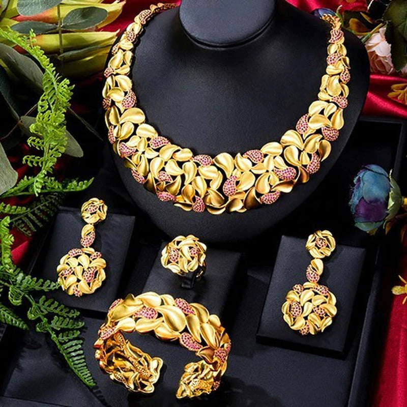 Famous Brand Trendy Luxury African 4 Jewelry Sets for Women Wedding Party