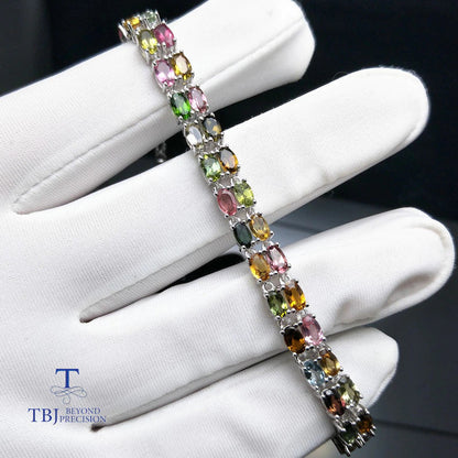 Tbj,9.5Ct Natural Fancy Color Tourmaline Bracelet in 925 Sterling Silver