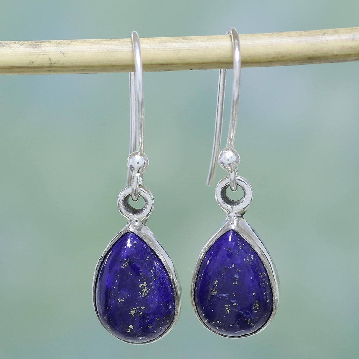 Lapis Lazuli .925 Sterling Silver Teardrop Dangle Hook Earrings 'Be True'