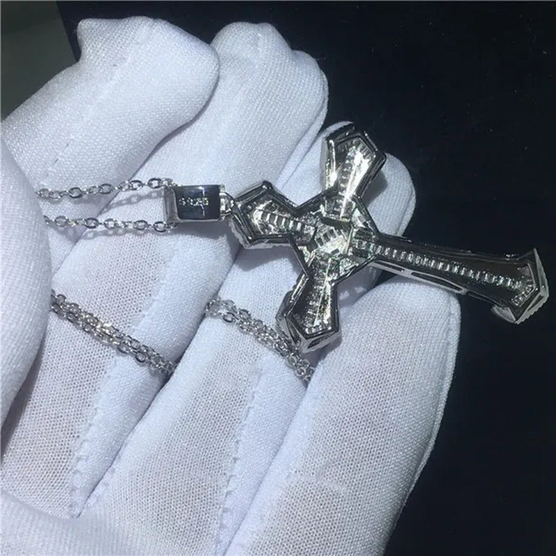 Luxury Big Cross Pendants 5A Zircon Cz Diamond Silver Wedding Pendant with Neckl