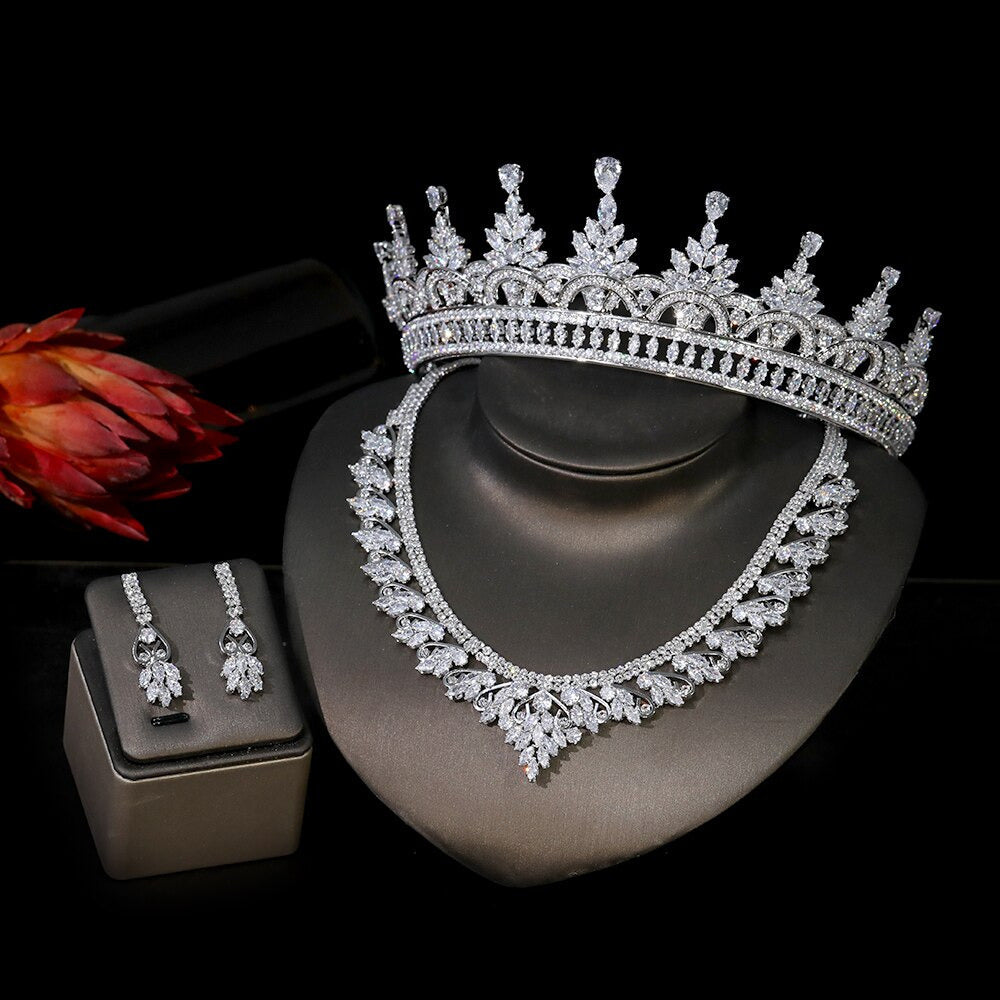 5 Pieces of Zircon Bridal Jewelry Set, Women'S Party Luxury Dubai Nigeria