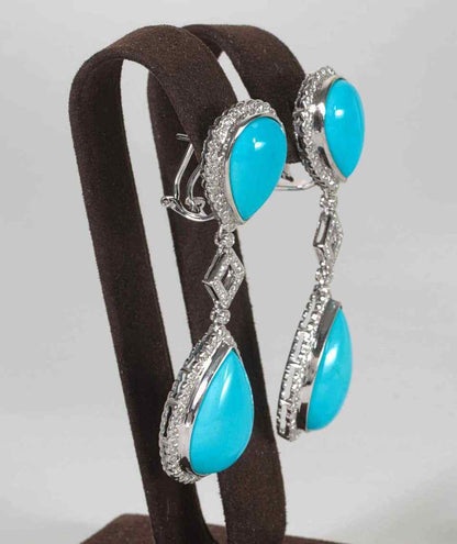 Turquoise and Diamond Necklace and Earring Set