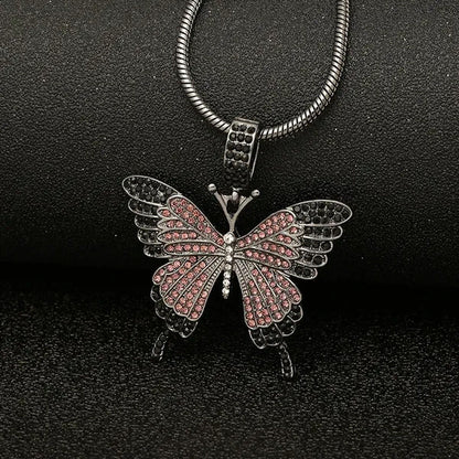 Colorful Butterfly Pendant Necklace Set with Diamond Alloy, Snake Chain, Hip Hop