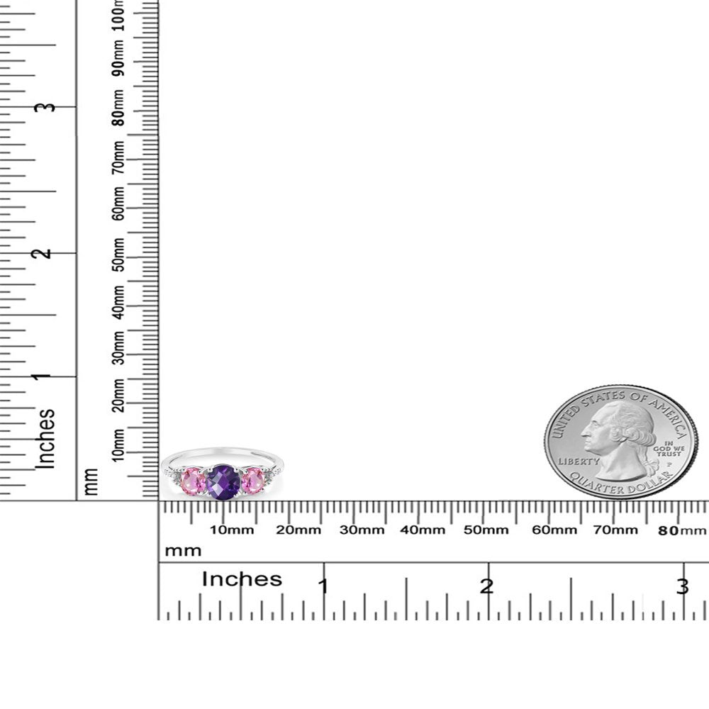 1.97 Ct Oval Checkerboard Purple Amethyst Pink Sapphire in 10K White Gold 3-Ston