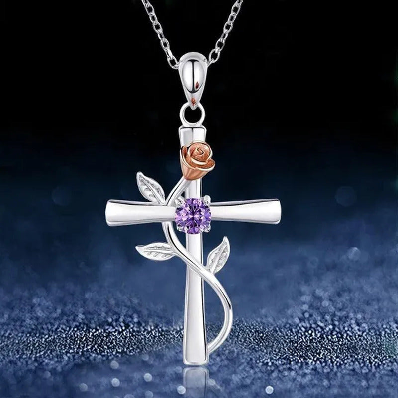 Trendy 925 Sterling Silver Flower Cross Necklace for Women Engagement Wedding Ac