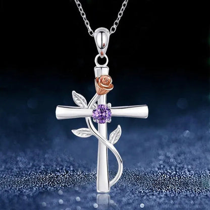 Trendy 925 Sterling Silver Flower Cross Necklace for Women Engagement Wedding Ac