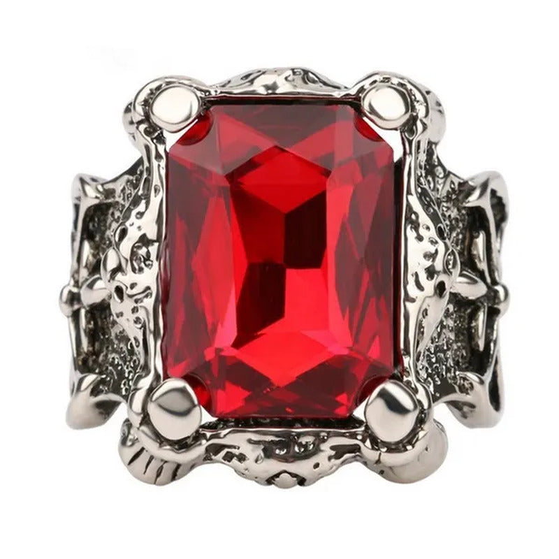 European Fashion Men'S Retro Style Big Gemstone Rings Elegant Ruby Finger Ring f