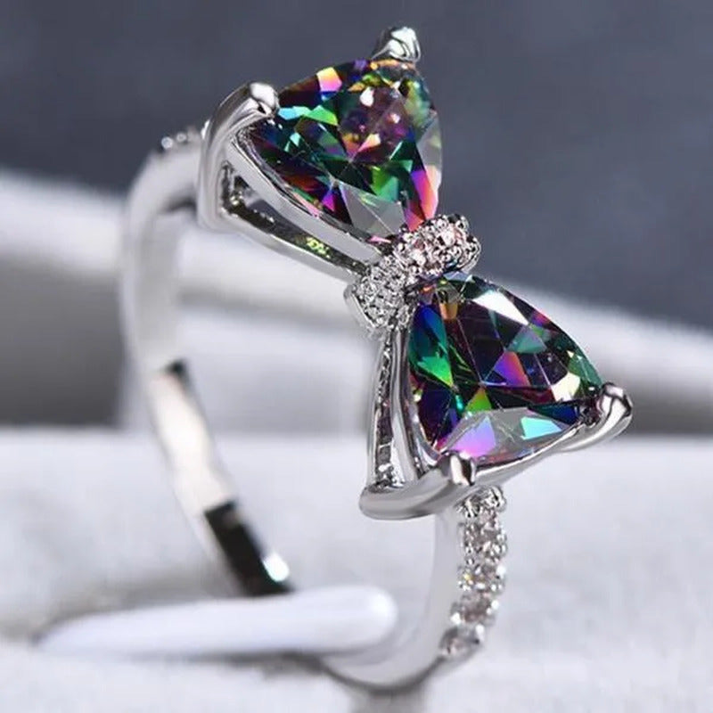 New Cute Women Ring 925 Sterling Silver Bowknot Topaz Rings Girl Daily Casual Pa