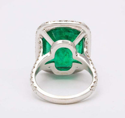 Cushion Cut Vivid Green Emerald and Diamond Ring