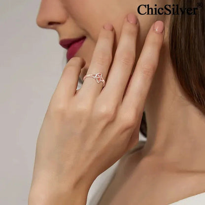 Chicsilver 925 Sterling Silver Ring for Women Triquetra Celtic Knot Promise Ring