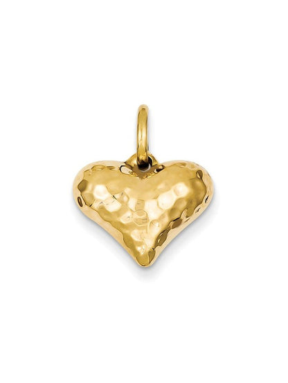 14K Yellow Gold Polished and Hammered 3-D Heart Pendant Charm (18Mm X 16Mm) with