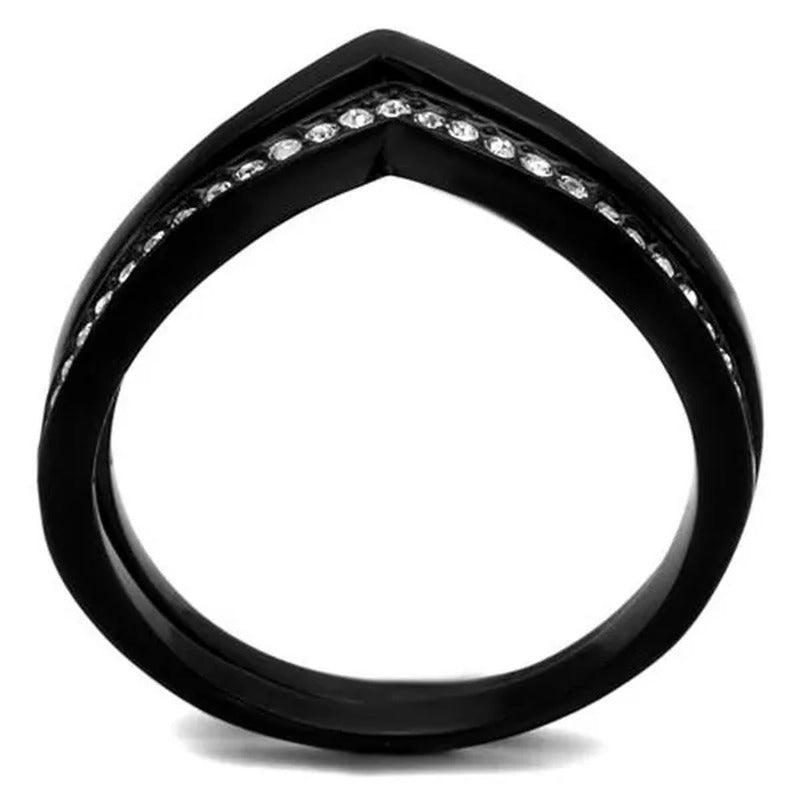 2 Piece Interchangeable Black Stainless Steel Crystal Fashion Ring Women'S 5-10