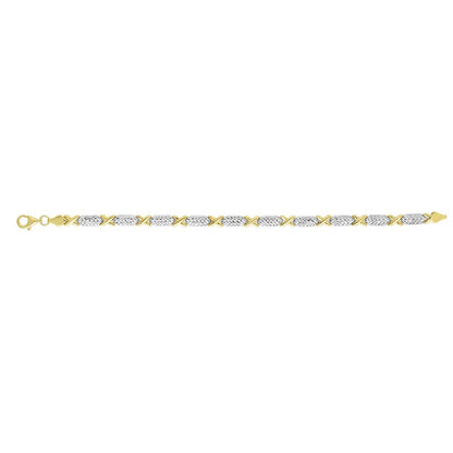 14K Two Tone Gold Matt Finished Double "S" Patterned Bracelet