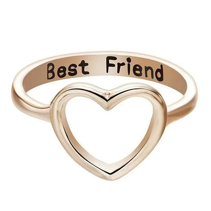 18K Gold Heart Shaped Hollow-Out Ring Silver/Rose Gold Letter Rings for Best Fri