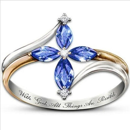 Exquisite 925 Sterling Silver Goldplated Natural Sapphire Amethyst Cross Ring Ea