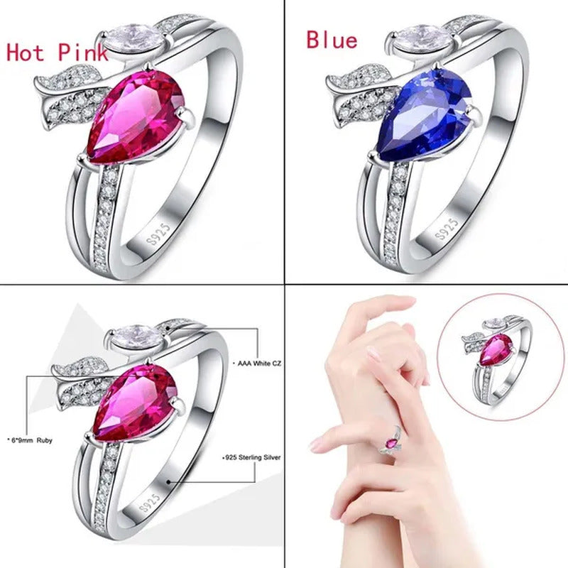 6*9Mm Pear Cut Sapphire & Ruby 925 Sterling Silver Jewelry Vintage Wedding Engag