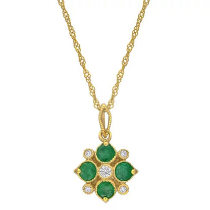 Emerald and Diamond Accent Geometric Pendant in 14K Yellow Gold