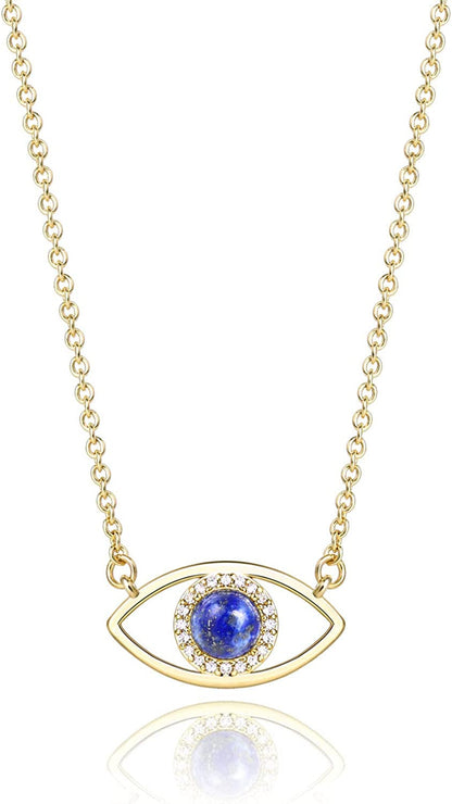 14K Gold Dainty Evil Eye Necklace for Women | Gemstone Necklace | Real Crystal N