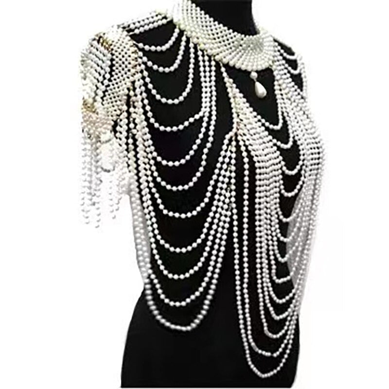 Fashion Tassel Design Handmade Pearl Shoulder Chain Big Size Necklace Pearl
