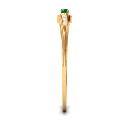 0.25 CT Emerald Promise Ring with Diamond Stone, Real Emerald Minimal Bypass Rin