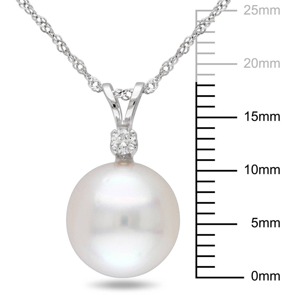 9-10Mm White round South Sea Pearl and Diamond-Accent 14Kt White Gold Fashion Pe