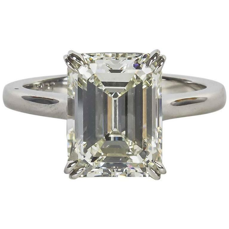 Engagement 4.26 Carat GIA Cert Emerald Cut Diamond K VVS2 Clarity Grade Ring PLT