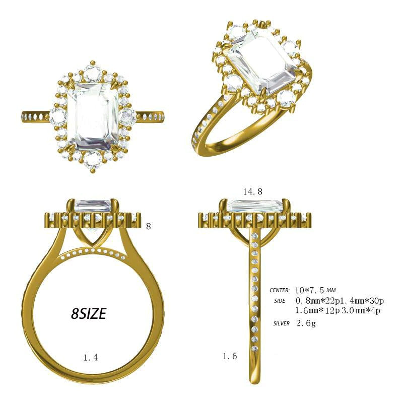 4CT Moissanite Engagement Ring Women 18K Gold 7.5X10MM Radian Cut Lab Diamond