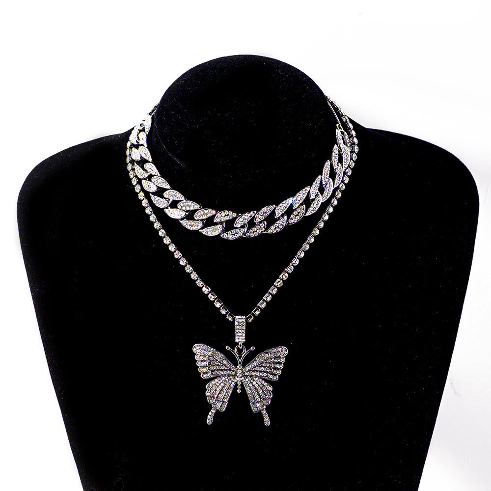 Fashion Exaggerated Diamond Butterfly Necklace