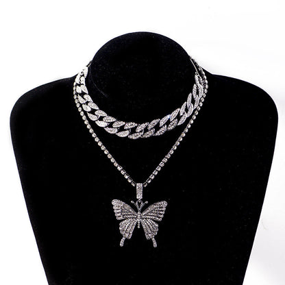 Fashion Exaggerated Diamond Butterfly Necklace