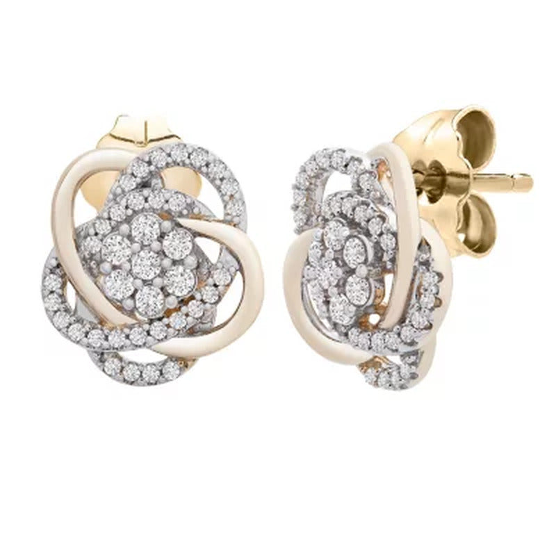 0.25 CT. T.W. Diamond Love Knot Stud Earrings in 14K Yellow Gold
