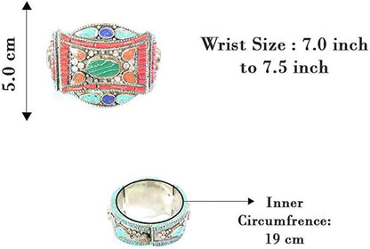 Handmade Cuff Bracelet in Coral, Turquoise, Lapis Lazuli, Gemstone for Women Uni