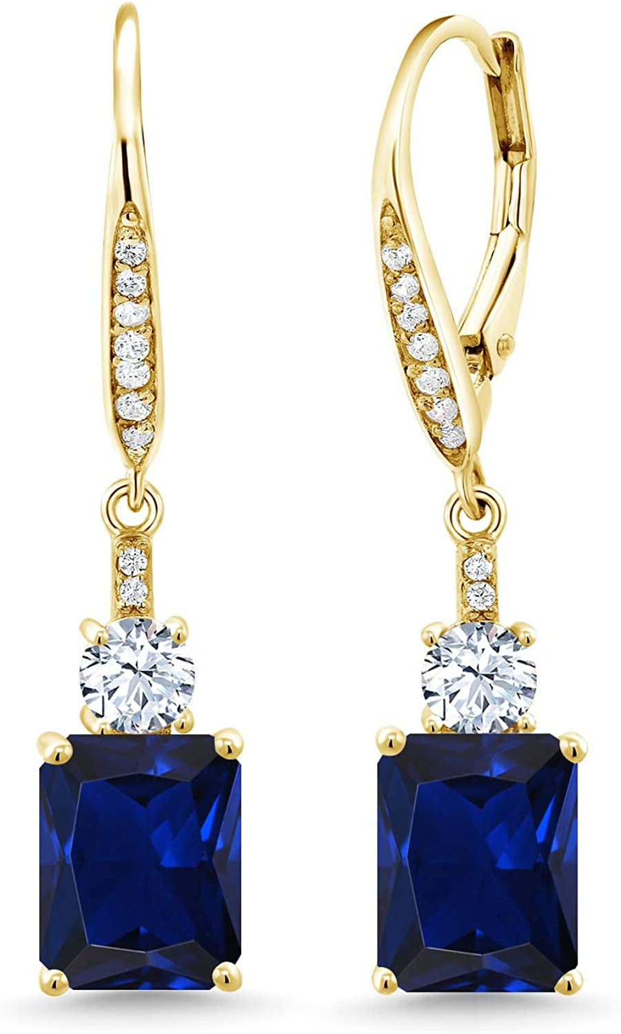 5.40 Ct Octagon Blue Created Sapphire 18K Yellow Gold Plated Silver Dangle Earri