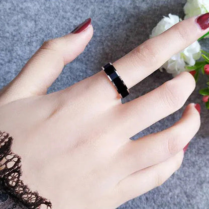 Rose Gold Color White Black Charm Ring Woman Man Wedding Jewelry Stainless Steel