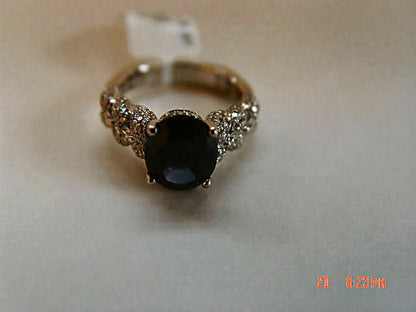 SAPPHIRE OVAL 4 PRONG SET DIAMOND ROUND BRILLIANT RING