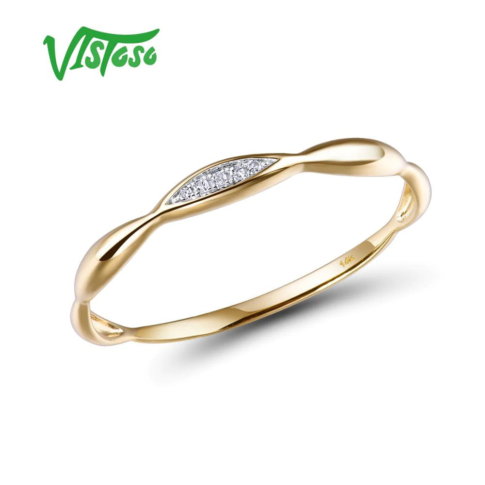 Gold Rings for Women Genuine 14K Yellow/White Gold Ring Shiny Diamond Promise