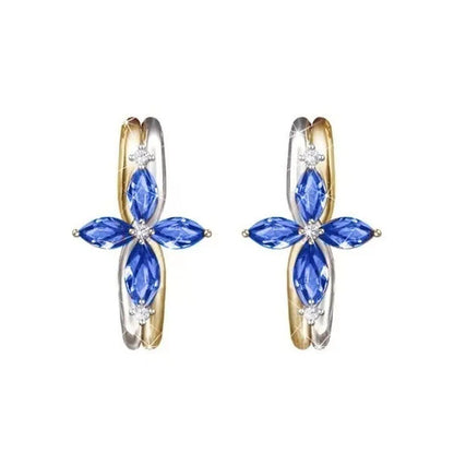 Exquisite 925 Sterling Silver Goldplated Natural Sapphire Amethyst Cross Ring Ea