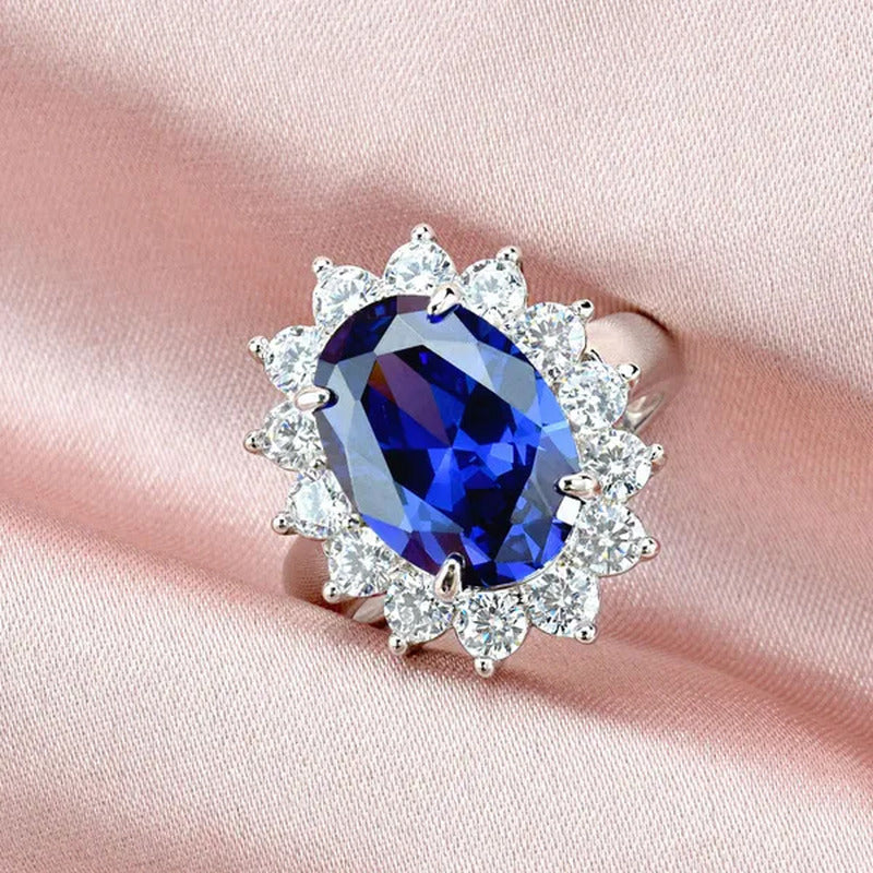 Newshe Jewelry 925 Sterling Silver Created Blue Tanzanite Gemstone Statement Rin