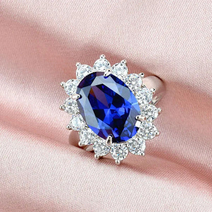 Newshe Jewelry 925 Sterling Silver Created Blue Tanzanite Gemstone Statement Rin