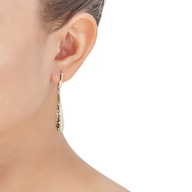 Diamond-Cut Long Teardrop Earrings in 14K Yellow Gold