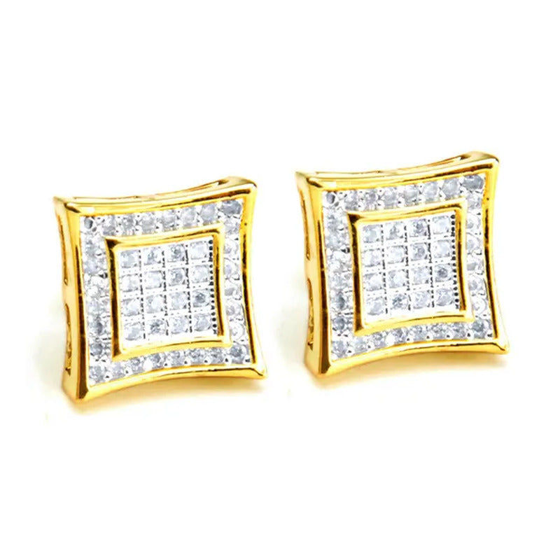Hip Hop Iced Micro Pave LAB DIAMOND CZ Setting Earring Men'S 14K Gold Plated Squ