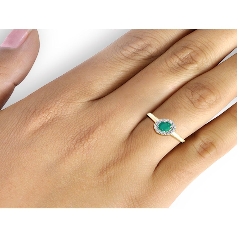 1/2 Carat T.G.W. Emerald and White Diamond Accent 14Kt Gold over Silver Ring
