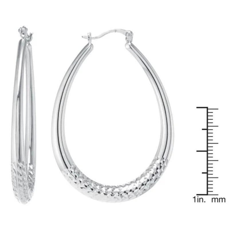 Sterling Diamond Cut 29Mm and 42Mm Oval Hoop Set