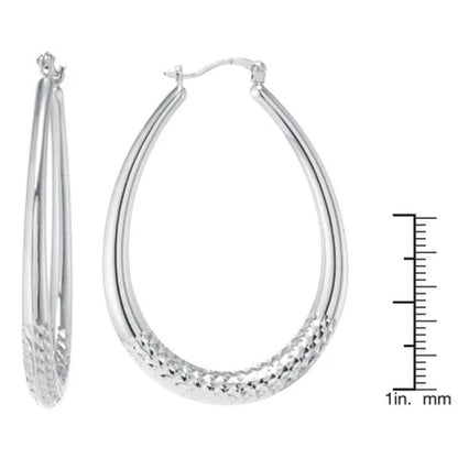 Sterling Diamond Cut 29Mm and 42Mm Oval Hoop Set
