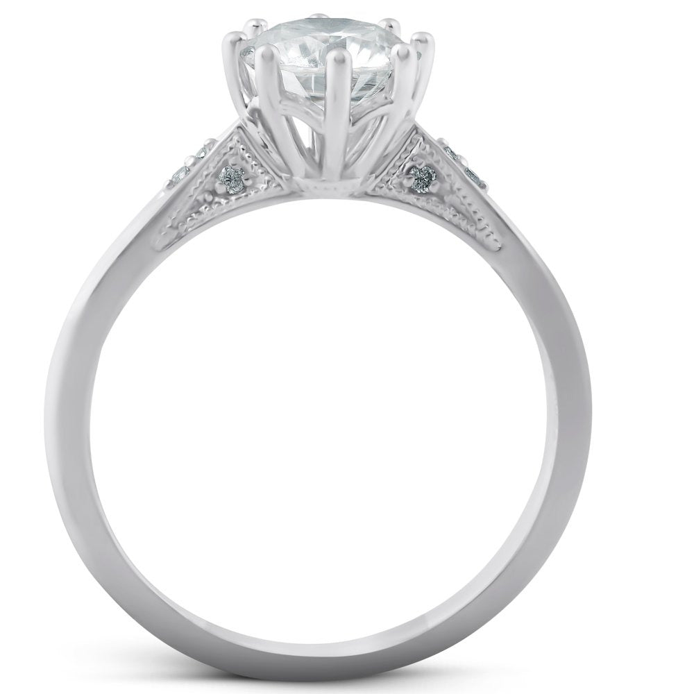 1.05 Ct Diamond Engagement Ring Vintage Accent 14K White Gold 8 Prong