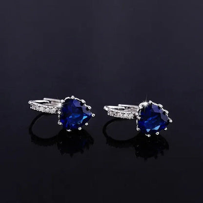 ZCM Womens Fashion Plated Earrings Sapphire Blue Crystal Heart Leverback Earring
